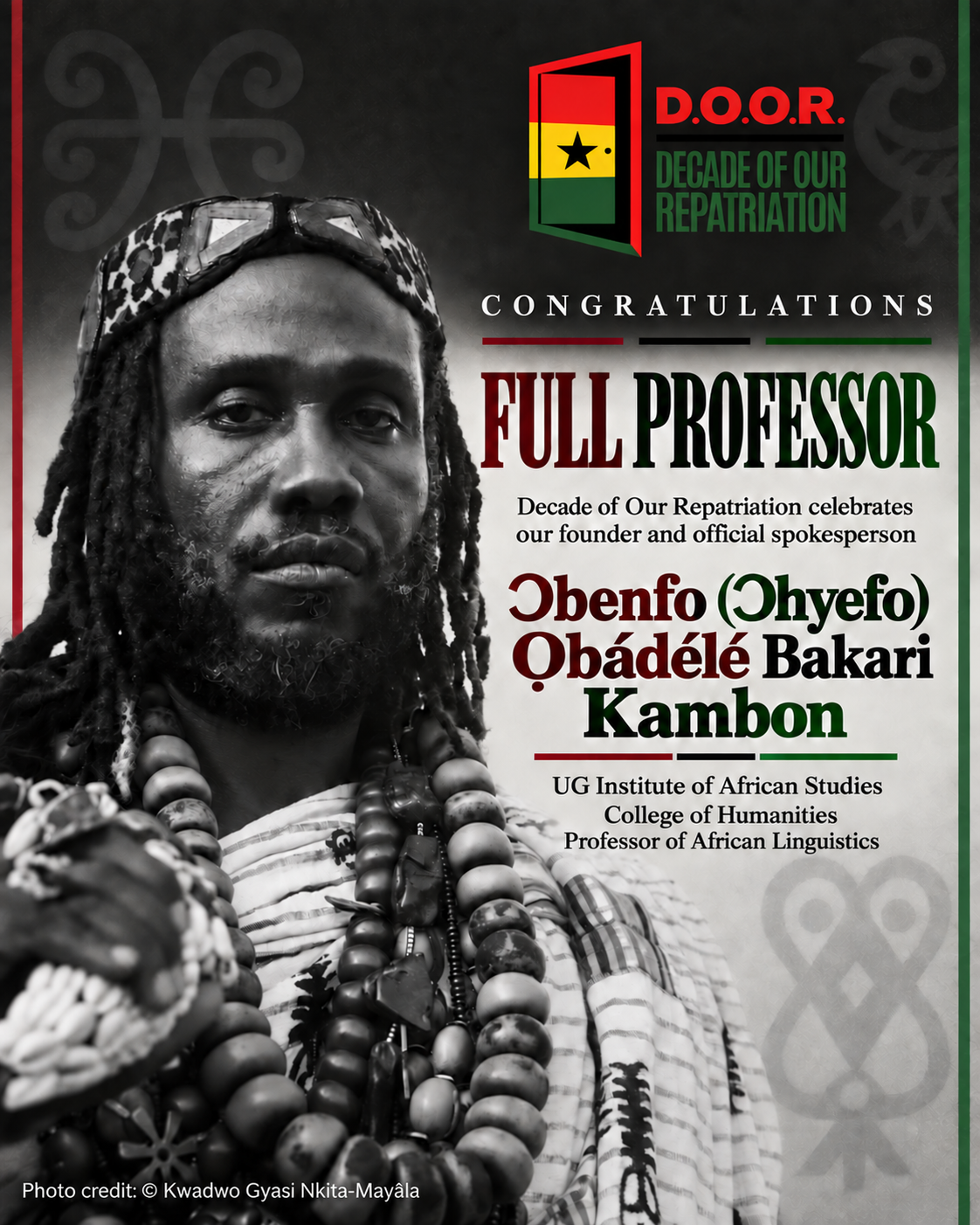 Congratulations to Ɔbenfo Ọbádélé Bakari Kambon on his promotion to Full Professor